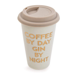 LONČEK "COFFE TO GO" COFFEE BY DAY GIN BY NIGHT 15cm SIV