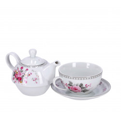 SET ČAJNIK IN SKODELICA PORCELAN ROŽE 16x14x15cm 400ml oz 200ml