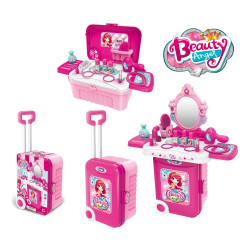 4KIDS SET OTROŠKI IGRALNI MIZA ZA LIČENJE V KOVČKU S KOLESI 3V1