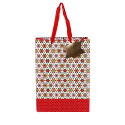 VREČKA DARILNA 30x22x11cm ZVEZDE BELO/RDEČA NL