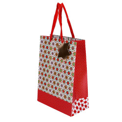 VREČKA DARILNA 30x22x11cm ZVEZDE BELO/RDEČA NL