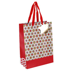 VREČKA DARILNA 30x22x11cm ZVEZDE BELO/RDEČA NL