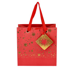 VREČKA DARILNA 20x20x11cm ZVEZDE RDEČA