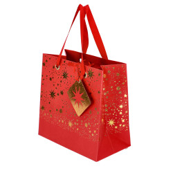 VREČKA DARILNA 20x20x11cm ZVEZDE RDEČA