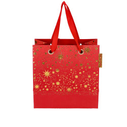 VREČKA DARILNA 20x20x11cm ZVEZDE RDEČA