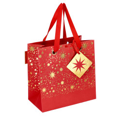 VREČKA DARILNA 20x20x11cm ZVEZDE RDEČA