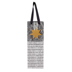 VREČKA DARILNA ZA STEKLENICO 12x35x8cm ČRTE/ZVEZDA SIVA NL