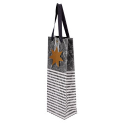 VREČKA DARILNA ZA STEKLENICO 12x35x8cm ČRTE/ZVEZDA SIVA NL