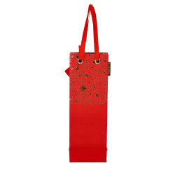 VREČKA DARILNA ZA STEKLENICO 12x35x8cm ZVEZDE RDEČA NL