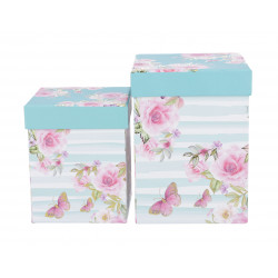 BAGS&MORE DARILNA ŠKATLA KVADRATNA ČRTE/VRTNICE/METULJI